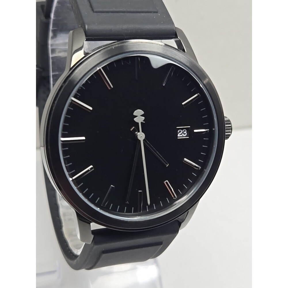 Watch Station Mens Black Quartz Date Watch 5ATM Silicone Band New Battery - Picture 4 of 10
